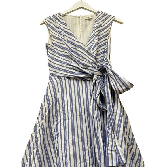 Calvin Klein Size 0 Blue White Striped Fit Flare Knee Dress Picnic Cottagecore - Picture 3 of 14